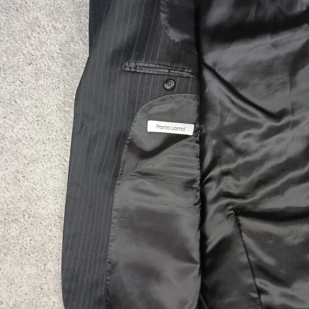 Pronto Uomo Blazer 42 Short Mens Charcoal Grey Pinstripe 100% Woo